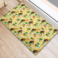 Hawaii Hula Girl Tropical Rubber Doormat Yellow Palaka