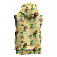 Hawaii Hula Girl Tropical Sleeveless Hoodie Yellow Palaka