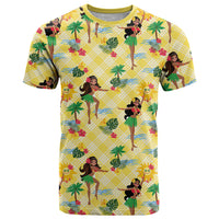 Hawaii Hula Girl Tropical T Shirt Yellow Palaka