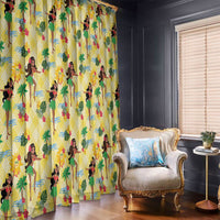 Hawaii Hula Girl Tropical Window Curtain Yellow Palaka