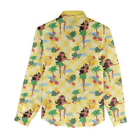 Hawaii Hula Girl Tropical Women Casual Shirt Yellow Palaka