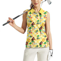 Hawaii Hula Girl Tropical Women Sleeveless Polo Shirt Yellow Palaka