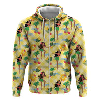 Hawaii Hula Girl Tropical Zip Hoodie Yellow Palaka