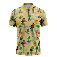 Hawaii Hula Girl Tropical Zipper Polo Shirt Yellow Palaka
