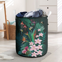 Hawaii Hummingbird Tropical Flowers Laundry Basket Dark Green