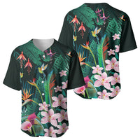 Hawaii Hummingbird Tropical Flowers Baseball Jersey Dark Green