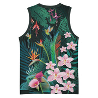Hawaii Hummingbird Tropical Flowers Basketball Jersey Dark Green