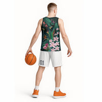 Hawaii Hummingbird Tropical Flowers Basketball Jersey Dark Green
