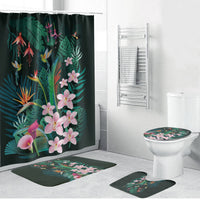 Hawaii Hummingbird Tropical Flowers Bathroom Set Dark Green