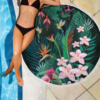 Hawaii Hummingbird Tropical Flowers Beach Blanket Dark Green