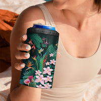 Hawaii Hummingbird Tropical Flowers 4 in 1 Can Cooler Tumbler Dark Green