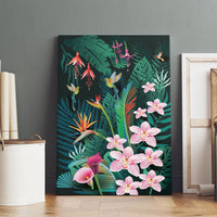 Hawaii Hummingbird Tropical Flowers Canvas Wall Art Dark Green