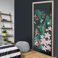 Hawaii Hummingbird Tropical Flowers Door Cover Dark Green