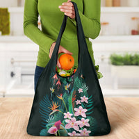 Hawaii Hummingbird Tropical Flowers Grocery Bag Dark Green