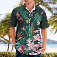 Hawaii Hummingbird Tropical Flowers Hawaiian Shirt Dark Green