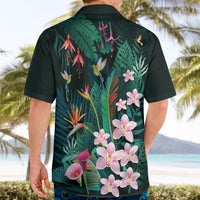 Hawaii Hummingbird Tropical Flowers Hawaiian Shirt Dark Green