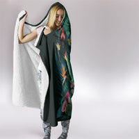 Hawaii Hummingbird Tropical Flowers Hooded Blanket Dark Green