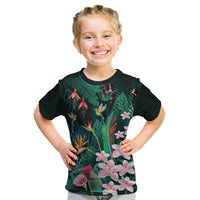 Hawaii Hummingbird Tropical Flowers Kid T Shirt Dark Green