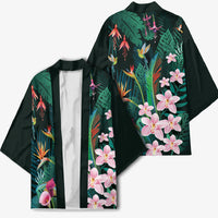 Hawaii Hummingbird Tropical Flowers Kimono Dark Green
