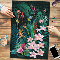 Hawaii Hummingbird Tropical Flowers Puzzle Dark Green