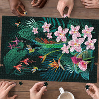 Hawaii Hummingbird Tropical Flowers Puzzle Dark Green