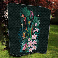 Hawaii Hummingbird Tropical Flowers Quilt Dark Green