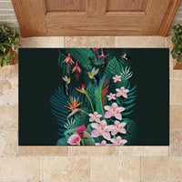 Hawaii Hummingbird Tropical Flowers Rubber Doormat Dark Green