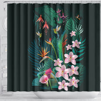 Hawaii Hummingbird Tropical Flowers Shower Curtain Dark Green