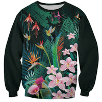 Hawaii Hummingbird Tropical Flowers Sweatshirt Dark Green