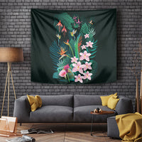 Hawaii Hummingbird Tropical Flowers Tapestry Dark Green