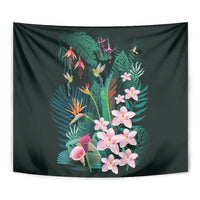 Hawaii Hummingbird Tropical Flowers Tapestry Dark Green
