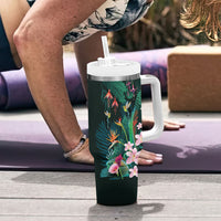 Hawaii Hummingbird Tropical Flowers Tumbler With Handle Dark Green