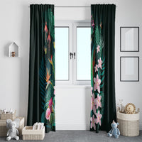 Hawaii Hummingbird Tropical Flowers Window Curtain Dark Green