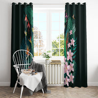Hawaii Hummingbird Tropical Flowers Window Curtain Dark Green