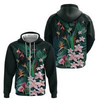 Hawaii Hummingbird Tropical Flowers Zip Hoodie Dark Green