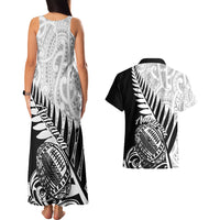 New Zealand Silver Fern Rugby Couples Matching Tank Maxi Dress and Hawaiian Shirt Aotearoa Maori Black Version LT01 - Polynesian Pride