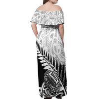 New Zealand Silver Fern Rugby Off Shoulder Maxi Dress Aotearoa Maori Black Version LT01 - Polynesian Pride