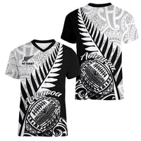 New Zealand Silver Fern Rugby Women V Neck T Shirt Aotearoa Maori Black Version LT01 - Polynesian Pride