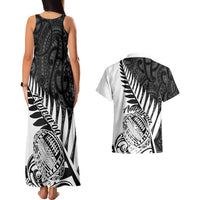 New Zealand Silver Fern Rugby Couples Matching Tank Maxi Dress and Hawaiian Shirt Aotearoa Maori White Version LT01 - Polynesian Pride