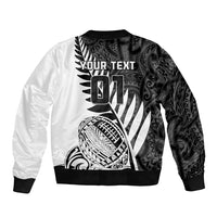 Custom New Zealand Silver Fern Rugby Sleeve Zip Bomber Jacket Aotearoa Maori White Version LT01 - Polynesian Pride