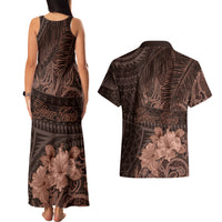 Bula Fiji Masi Couples Matching Tank Maxi Dress and Hawaiian Shirt Fijian Tapa Vintage Dark Brown Version LT01 - Polynesian Pride