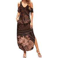 Bula Fiji Masi Family Matching Summer Maxi Dress and Hawaiian Shirt Fijian Tapa Vintage Dark Brown Version LT01 Mom's Dress Brown - Polynesian Pride