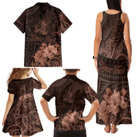 Bula Fiji Masi Family Matching Tank Maxi Dress and Hawaiian Shirt Fijian Tapa Vintage Dark Brown Version LT01 - Polynesian Pride