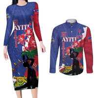 Personalised Haiti Le Marron Inconnu Couples Matching Long Sleeve Bodycon Dress and Long Sleeve Button Shirt Dashiki Mix Polynesian Pattern