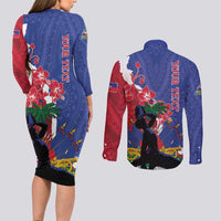 Personalised Haiti Le Marron Inconnu Couples Matching Long Sleeve Bodycon Dress and Long Sleeve Button Shirt Dashiki Mix Polynesian Pattern