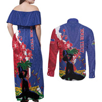 Personalised Haiti Le Marron Inconnu Couples Matching Off Shoulder Maxi Dress and Long Sleeve Button Shirt Dashiki Mix Polynesian Pattern