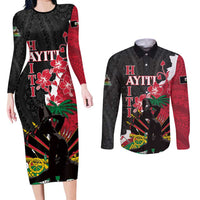 Personalised Ayiti Neg Marron Couples Matching Long Sleeve Bodycon Dress and Long Sleeve Button Shirt Dashiki Mix Polynesian Pattern
