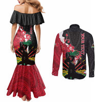 Personalised Ayiti Neg Marron Couples Matching Mermaid Dress and Long Sleeve Button Shirt Dashiki Mix Polynesian Pattern