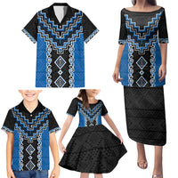 Blue Niho Taniwha Mix Poutama Family Matching Puletasi and Hawaiian Shirt Unique Taniko Aotearoa LT01 - Polynesian Pride
