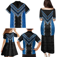 Blue Niho Taniwha Mix Poutama Family Matching Puletasi and Hawaiian Shirt Unique Taniko Aotearoa LT01 - Polynesian Pride
